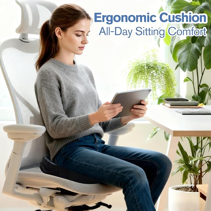 Mureon Seat Cushion for Office Chairs, Large Memory Foam Cushion for Car, Pressure Relief Ergonomic Chair Cushion with Non-Slip Cover for Soft Support for Hip All Day Comfort - Navy