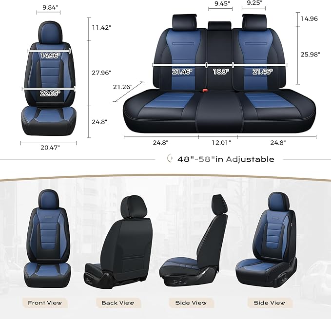 Coverado Car Seat Covers Front, Seat Covers for Cars, Waterproof 2-Pack Car Seat Cushions, Leather Carseat Seat Protectors, Universal Seat Covers Fit for Most Sedans SUV Pick-up Trucks(Black&Blue)
