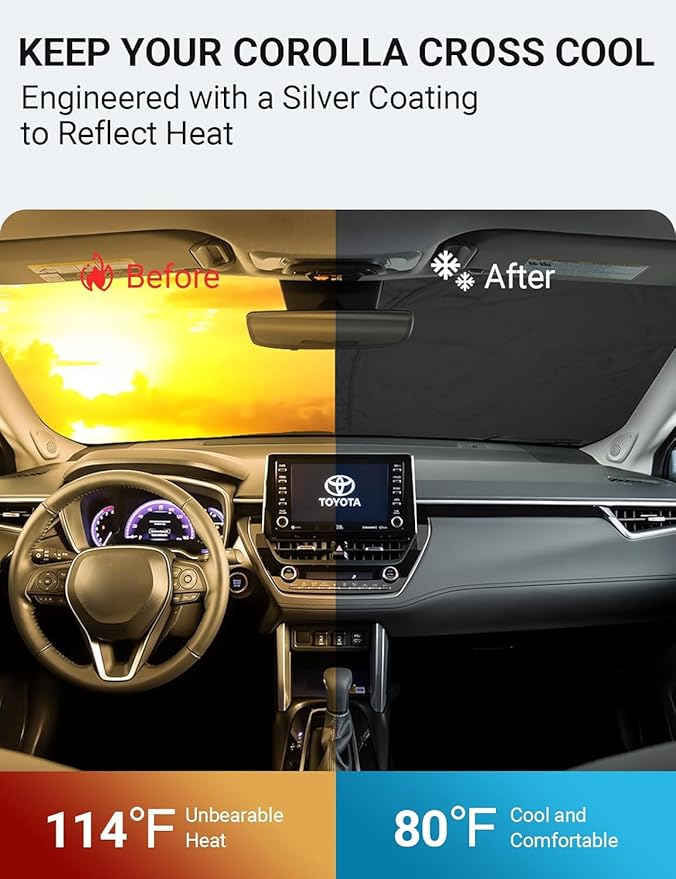 Proadsy Windshield Sun Shade for Toyota Corolla Cross 2022-2025 2026 (Not for Corolla) 4-Layer Foldable Front Window Sunshade Protector Keep Car Cooler