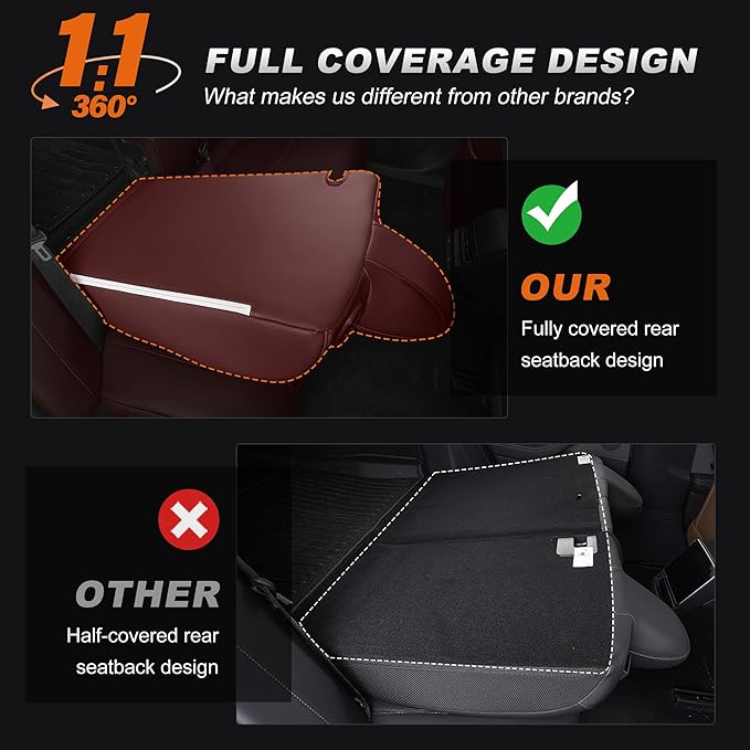 AOMSAZTO Seat Covers for Model 3 2017-2023-Full Set Leather Waterproof Car Seat Covers Airbag-Ready Design Custom Fit for Tesla Model 3(with Armrest & Rear Door Pads Cover)-Wine Red