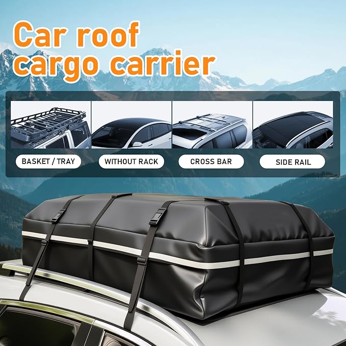Car Roof Bag, 20 Cubic Feet Rooftop Cargo Carrier, 600D Waterproof Car Top Luggage Storage Bag for All Vehicles SUV with/Without Rack, Include Anti-Slip Mat, 8 Reinforced Straps, 6 Door Hooks