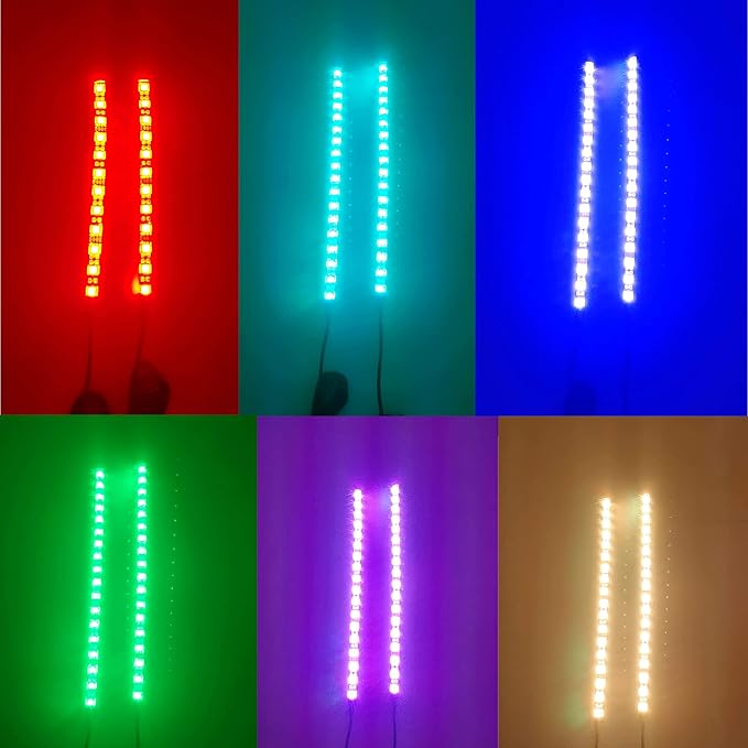 2Pcs 12LEDs Motorcycle LED Light Strips- RGB Multi-Color Accent Glow Neon Ground Effect Lights lamp for Motorcycle led Light Kits,ATV Car Golf cart LED Underglow Strip Lights