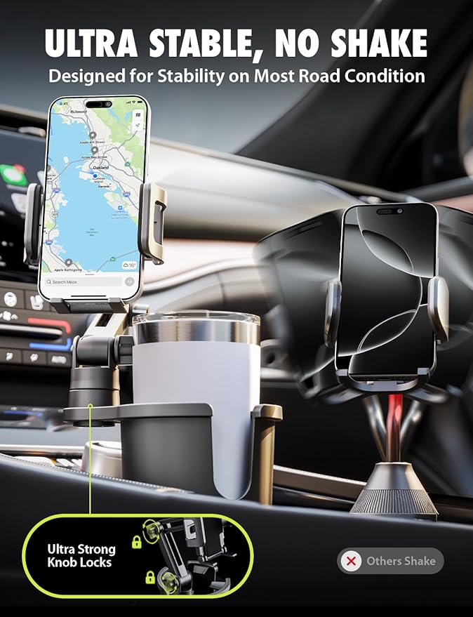 Bracketron Cup Holder Phone Mount for Car - TripGrip 2-in-1 Expandable Phone Holder with 360° Rotation & Ultra Stable Folding Support Legs, Fits Devices up to 3.5"