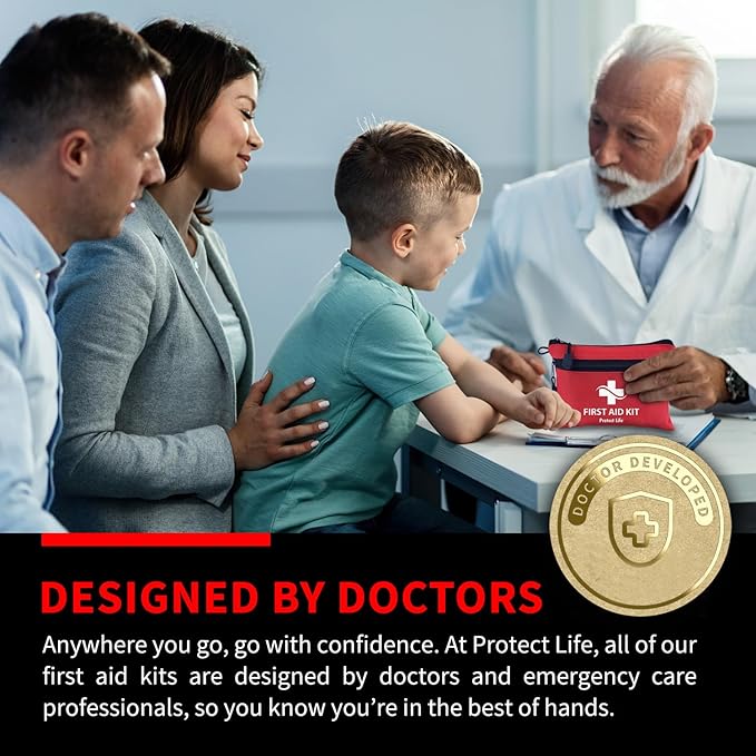 Protect Life First Aid Kit, Travel First Aid Kit for Car, 100 Piece Compact Emergency Preparedness Starter Kit for Home, Office, Camping, Hiking