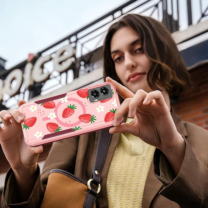 for Moto G 5G 2024 Case - Compatible with MagSafe Women Girls Cute Magnetic Protective Phone Cover Girly Kawaii Strawberry Heavy Duty Shockproof Design for Motorola Moto G 5G 2024 Cases