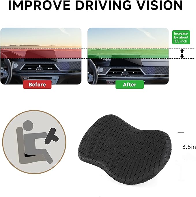 Car Seat Cushion - Memory Foam Seat Pad for Sciatica & Lower Back Pain Relief - Driving Cushion with Breathable Mesh Cover - Road Trip Essentials for Drivers (3D Black)