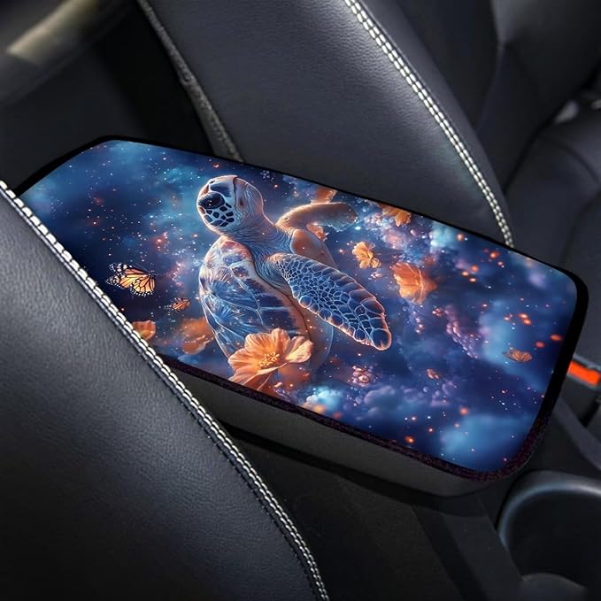 Butterfly Sea Turtle Car Armrest Pads Car Armrest Cushion Arm Rest Covering Car Middle Console Covers Non Slip for Truck Auto SUV Car Accessories