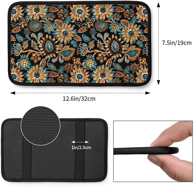 Center Console Cover Boho Flower Scratch Resistance Armrest Cover Protect Pad Car Accessories Hippie Sunflower Armrest Cushion Pad Seat Box Cover Protector