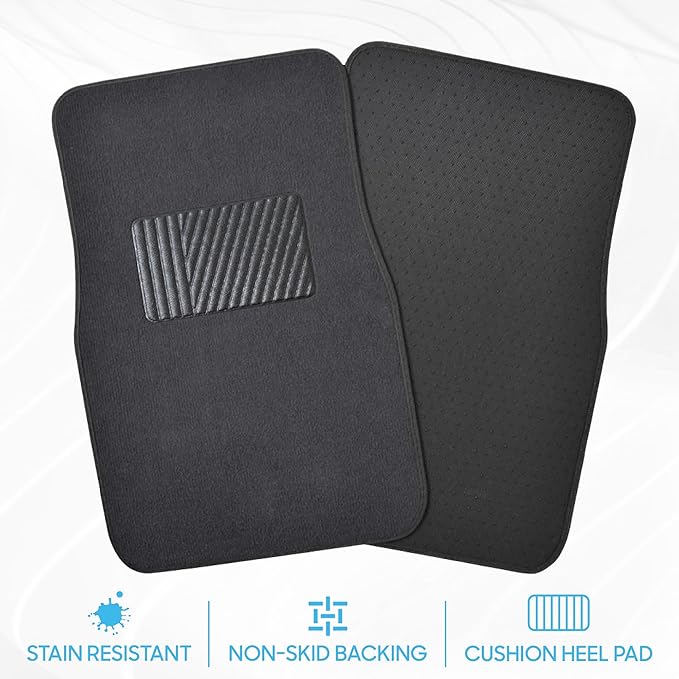 BDK Classic Carpet Floor Mats for Car & Auto - Universal Fit -Front & Rear with Heelpad (Charcoal) - MT100CC