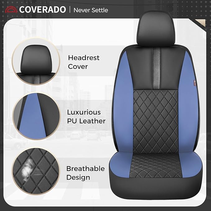 Coverado Car Seat Covers Full Set, Automotive Leather Seat Covers for Car，Universal Fit Front Back Seat Cover, Non-Slip Waterproof Breathable Car Seat Protector