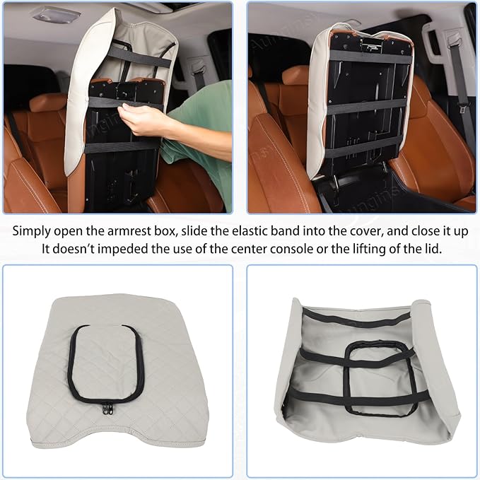 Aunginsy Leather Center Console Armrest Cover Compatible with Toyota Tundra 2014-2021, Car Middle Console Cushion Lid Pad Waterproof Protector, Armrest Seat Box Cover with Storage Bag Accessories