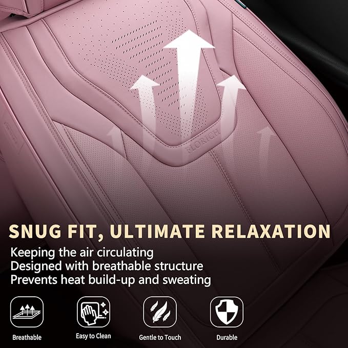 FLORICH Front Car Seat Covers, Luxury Waterproof Faux Leather Seat Covers Cushion, Breathable Car Seat Cover Protectors Universal Fit for Most 5 Seats Vehicles - Pink