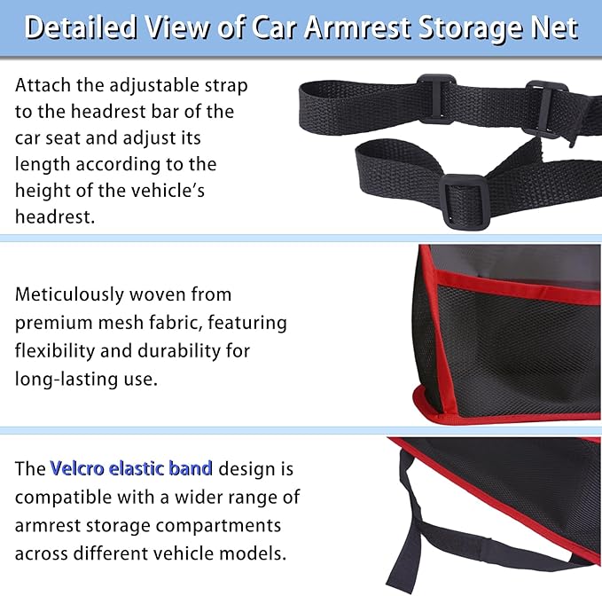 Car Storage Bag, Auto Net Pocket Handbag Holder, Driver Storage Netting Pouch for Document Phone Tissue Purse Storage, Organizer Mesh Bag Between Two Seats, Backseat Pets Barrier, Red