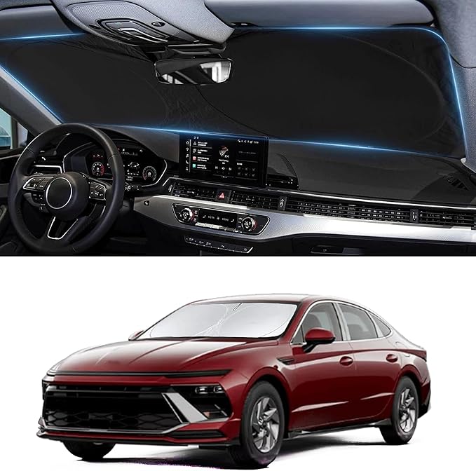 Custom Fit Sonata Windshield Sunshade for 2020-2024 2025 Hyundai Sonata Front Window Retractable Shades Cover for Windshield Sun Visor Protector 210T Reflector Blocks UV Rays Cooler Car Accessories