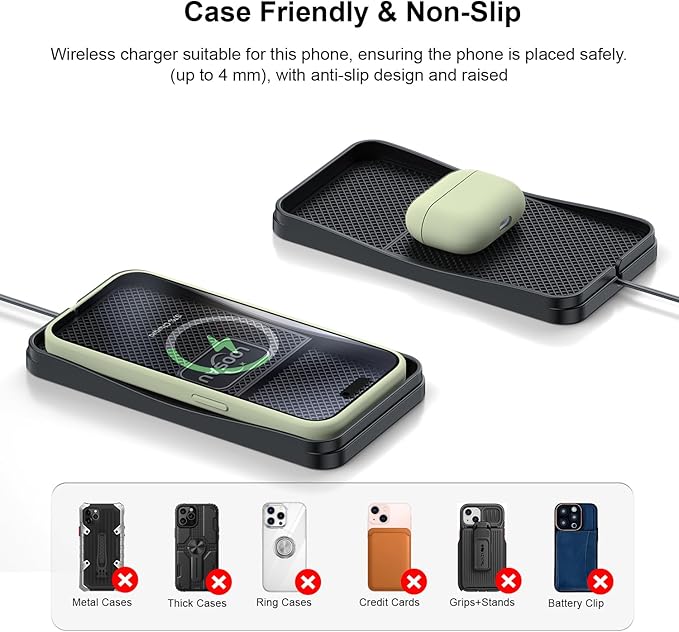 Wireless Car Charger,LOOSAU 15w Fast Charger Car Wireless Chargers Charging pad Non Slip Car Wireless Phone Charger for iPhone 17/16/15/14/13/12 Pro Max, for Samsung Galaxy S23 S22 S20 (1M Cable)