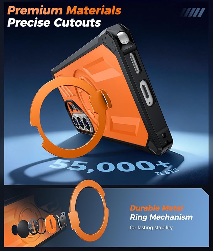 FNTCASE for Samsung Galaxy S26-Ultra Case: [360 Spin Magnetic Ring Kickstand] [Compatible for MagSafe] [Screen Protector] Heavy Duty Military Grade Protection Protective Phone Case with Stand Orange