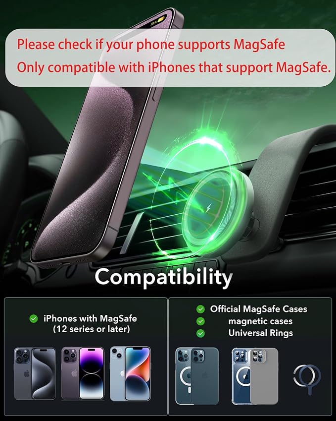 VICTORY & GIFT for 15w MagSafe Car Charger, Magnetic Wireless Car Charger, for MagSafe Car Mount Air Vent/Dashboard Car Phone Holder with 360° Adjustable Aluminum Arm