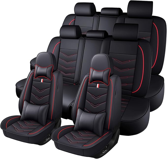Car Seat Cover 8 Seats for Hyundai Palisade 2020-2025, Durable Wear Resistant Waterproof Sport Seat Covers, Breathable No Odor Premium Leather Vehicle Seat Covers.(Luxury,Black Red)