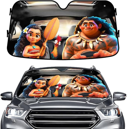 GENANY Polynesian Princess Windshield Sun Shade for Car SUV Truck (55x30 Inches), Sun Shade Windshield, Shades for Windows, Protector Blocks UV, Christmas Car Decor