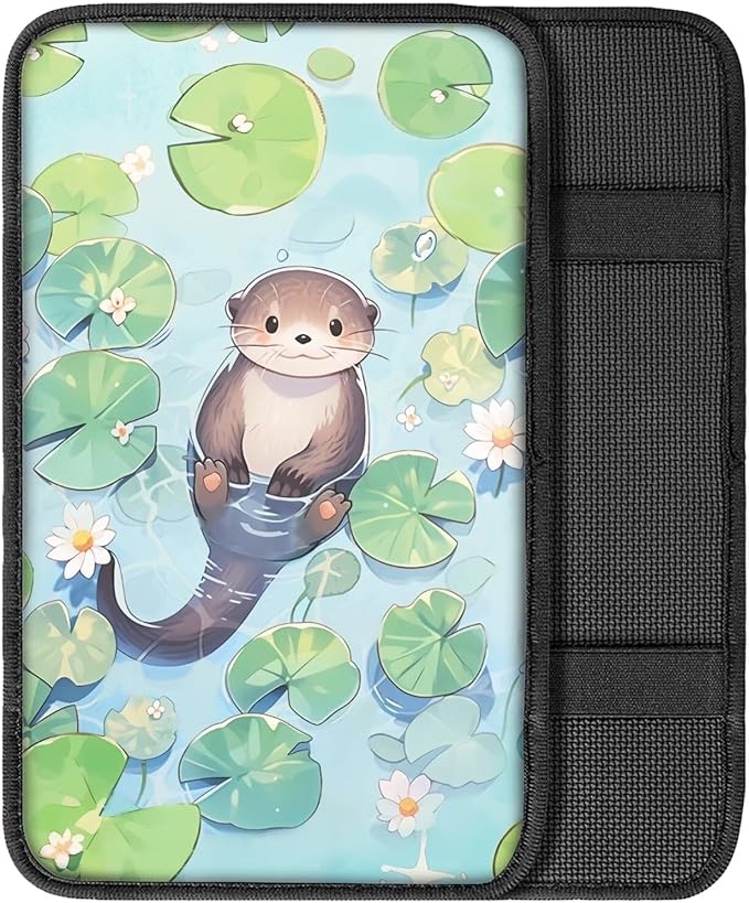 Water Sloth Auto Armrest Seat Box Cover Dust-Proof Car Center Console Armrest Cushion Cover Pad Protector Decorative Cute Sloth Car Accessories for Most Vehicle SUV