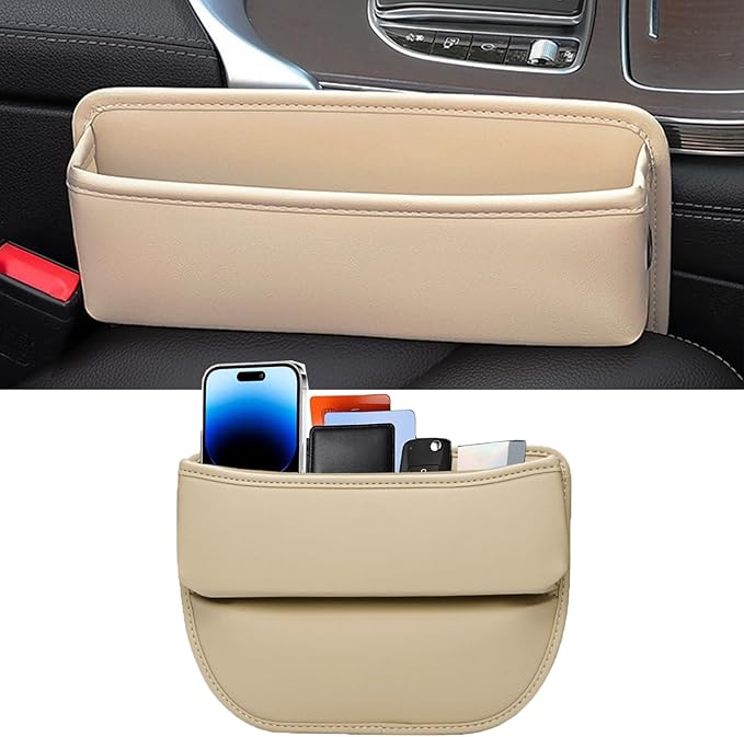 Universal Fit Premium Leather Car Seat Gap Filler Organizer, Center Console Organizer for Car SUV Truck (Beige，1 Pack)