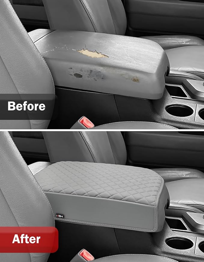 KBH Center Console Armrest Cover for 2007-2013 Toyota Tundra & 2008-2022 Sequoia, Vinyl Leather, Middle Console Lid Protector Arm Rest Cushion Pad, Interior Accessories, Anti-Scratch, Gray