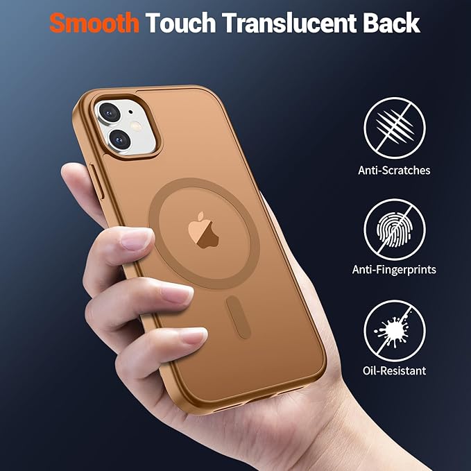 SUPFINE Magnetic for iPhone 12 Mini Case & iPhone 13 Mini Case (Compatible with MagSafe) (Military Grade Drop Protection) Slim Translucent Matte Shockproof Phone Cover,Brown