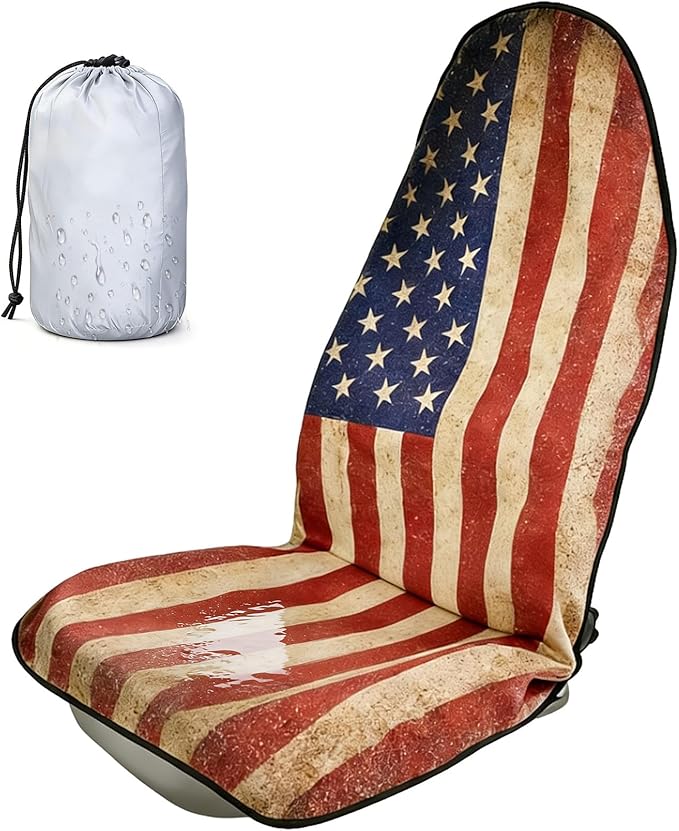 ZIMABLUE 1-Pack American Flag Car Seat Towel Protector - Waterproof & Sweatproof Seat Cover for Post-Gym, Beach, Yoga & Sports - Non-Slip Universal Fit for SUV, Sedan - Machine Washable