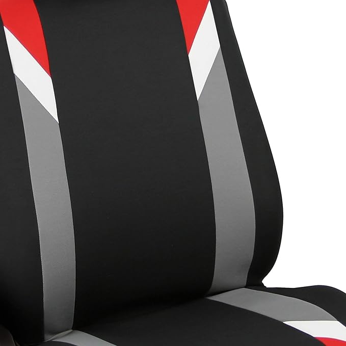 FH Group Car Seat Covers Premium Modernistic Flat Cloth Car Seat Covers Front Seats Only Red Black, Airbag Compatible Universal Fit Interior Accessories Cars Trucks SUV Car Accessories Protector