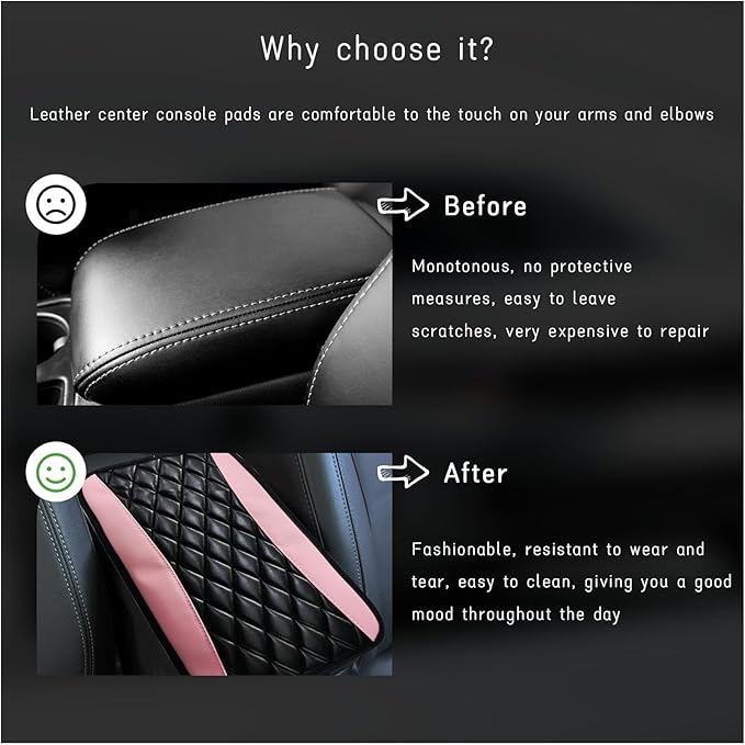 Car Center Console Cushion Pad, Universal Leather Waterproof Armrest Seat Box Cover, Comfortable Auto Armrest Cover Protector, Car Interior Decor Accessories for Most Vehicles (Pink)