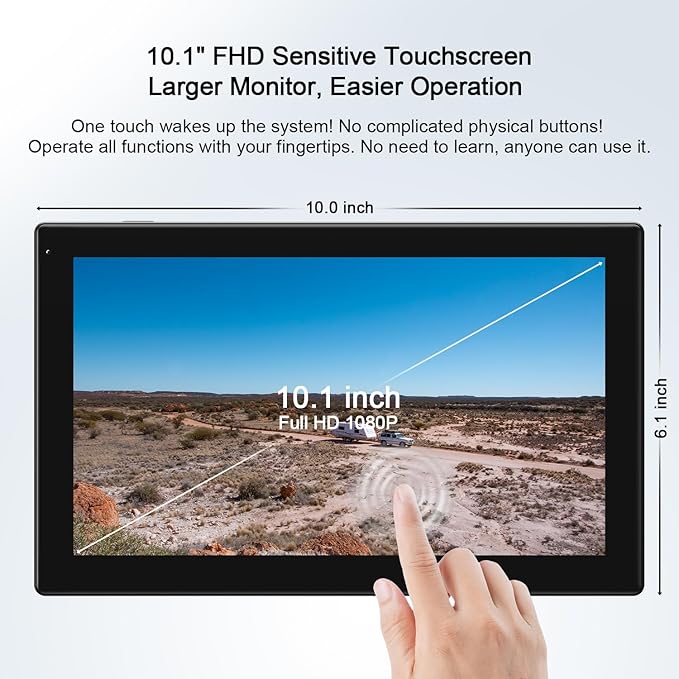 Fookoo 10.1“ Solar Magnetic Wireless Backup Camera HD 1080P DVR Touchscreen Monitor Portable 1 Min DIY Install No Drilling Rechargeable Battery Night Vision for RV Camper Trailer - DTC1004