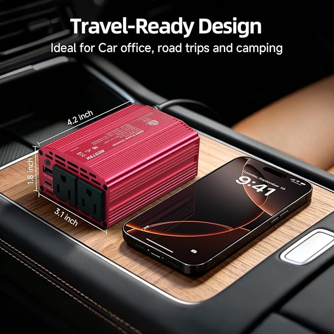 Bestek 400W Car Power Inverter for Vehicles – DC 12v to AC 110v Car Plug Adapter Outlet with PD 30W USB-C &USB-A 3.0 Fast Charging, Car Charger Cigarette Lighter Adapter for Laptop, Road Trip, Camping