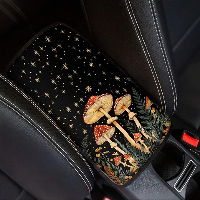 Dreaweet Car Center Console Cover Mushroom Starry Sky Print Car Accessories Armrest Cover for Car Truck SUV Sedan for Women,Universal Armrest Cover for Car Center Console