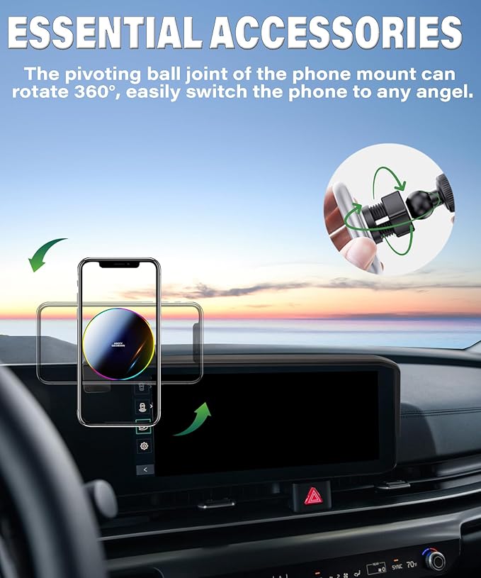 Car Phone Holder for 2025 2026 KIA Carnival/Carnival EV Accessories Apply to 12.3 Inch Touchscreen 15W Fast Wireless Charger Screen Fixed Clip HandsFree Cell Phone Mount 360° Rotation