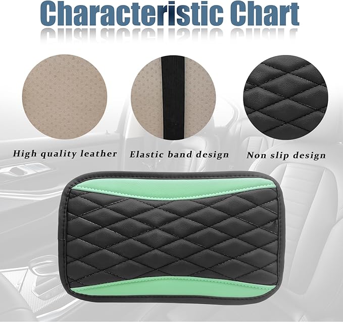 Car Center Console Cover, Universal Leather Waterproof Armrest Seat Box Cover Protector, Comfortable Car Decor Accessories Fit for Most Cars, Vehicles, SUVs-Light green