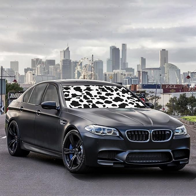 Socira Cow Print Windshield Sun Shade Umbrella Foldable Cow Sunshade for Front Window Auto Windshield Sunshade Covers Car Accessories Protect from Sun Rays Heat 57'' X 30''