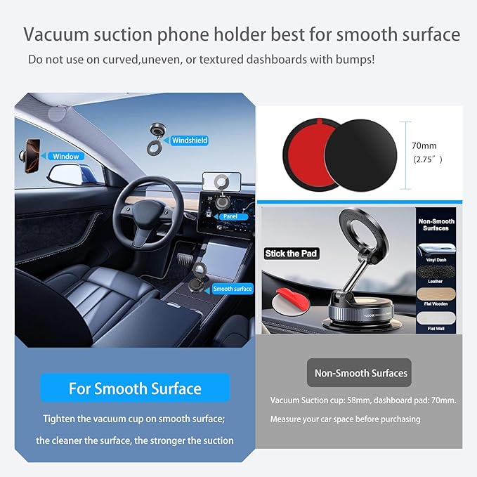 Galundge Vacuum Suction Magnetic Phone Holder, 2025 Upgraded Foldable Retractable Suction Cup Car Phone Mount for Magsafe, 360° Adjustable Magnetic Phone Stand for Cars/Gyms/Mirrors/Smooth Surface