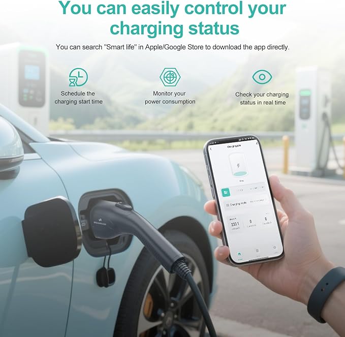 Level 2 EV Charger,40Amp 9.6KW,(WiFi APP/Plug-Play),240V NEMA 14-50 Plug,25ft ETL Listed Cable/J1772 Connector,IP66 Waterproof,Adjustable Current,Delay Timer,Electric Vehicle Charging Stations