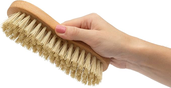 KONEX Nylon Fiber Economy Utility Cleaning Hand Brush | Heavy Duty Hand-Held Scrub Brush Stiff Bristles | Wooden Body, Ideal Scrub Brushes for Cleaning (Peanut Shaped) (Pack of 2)