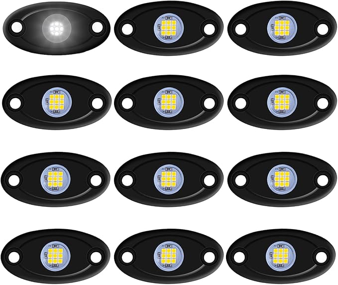 12 Pods LED Rock Lights Neon Underglow Light for Car Truck ATV SUV Under Body Glow Light Trail Fender Lighting (White)