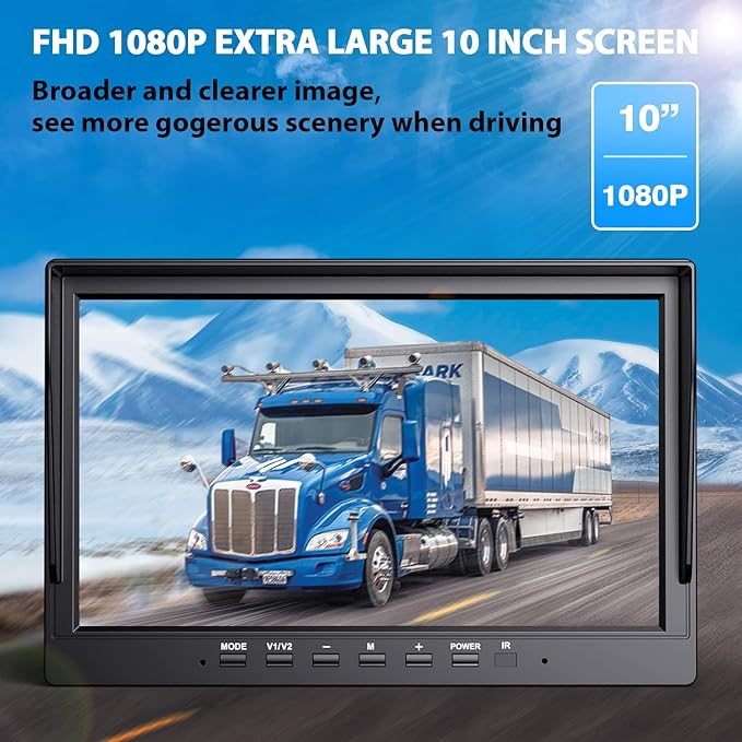 eRapta Wireless Backup Camera System AWX101, Stable Signal 10'' HD with Quad Split Monitor Recording, IP69K Rear View Camera for Truck Trailer Van etc