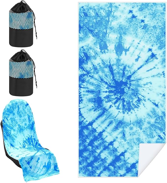 1 Pack Car Seat Towel Covers with Storage Bag 63 x 32 Inch Athletic Running Towel Seat Sweat Washable Non Slip Cover Gift for Car Outdoor Sport Activities (Blue Tie Dye)