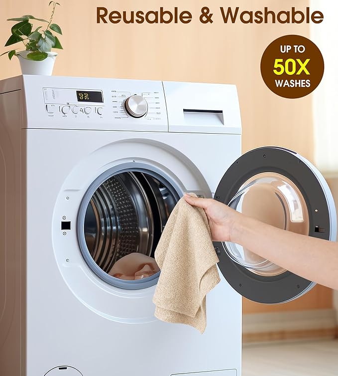 KitchLife Microfiber Cleaning Cloth Roll, 100 Pack - Tear-Away Microfiber Paper Towels, Lint-Free, Reusable, Washable for Kitchen, Car, Dishes, and Sensitive Surfaces (Sand Beige)