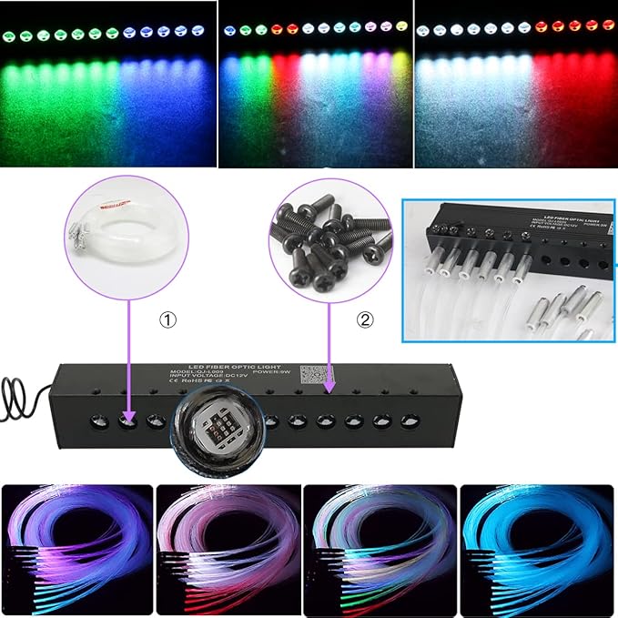 AZIMOM Dual Color 32W Sound Activated Fiber Optic Starlight Kits Mixed860pcs*13.1ft Fiber Strands,RGB Meteor Shooting Star, Remote APP Control Home Car Star Ceiling Headliner Décor