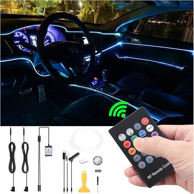 3 m Optic Fiber Car Ambient Lighting Kit RF Remote Control 8 Colors Multicoloured Music Interior Lighting Kit 12V 1W