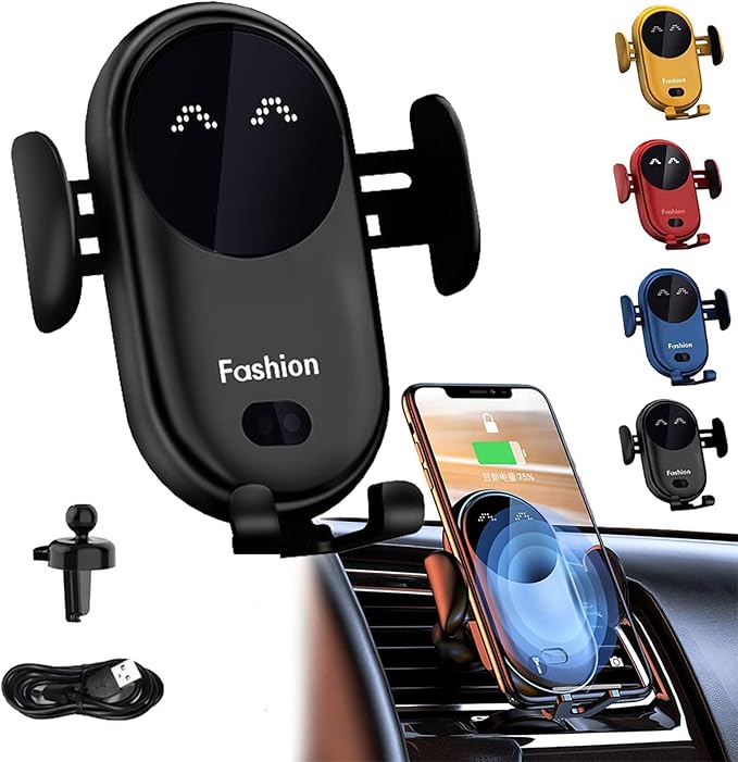 Smart Car Wireless Charger Phone Holder, Fashion Car Charger, Smart Sensor Car Wireless Charger, Automatic PhoneHolder forCar, for All Phone (Black)