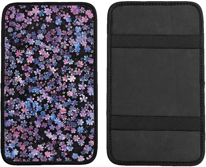 Car Center Console Cover Pad Cherry Blossom Purple Pink Armrest Box Mat Vehicle Arm Rest Cushion Protector Floral Flower Aesthetics Art Black Bohemian Consoles Rest Pillow