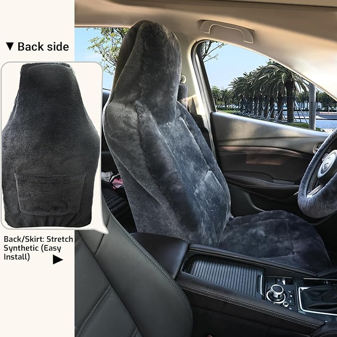Aegis Cover Premium Australian Merino Sheepskin Car Seat Cover, Easy-Install Summer & Winter Universal Fit for SUV Truck Sedan Most Vehicles (FS-Charcoal)