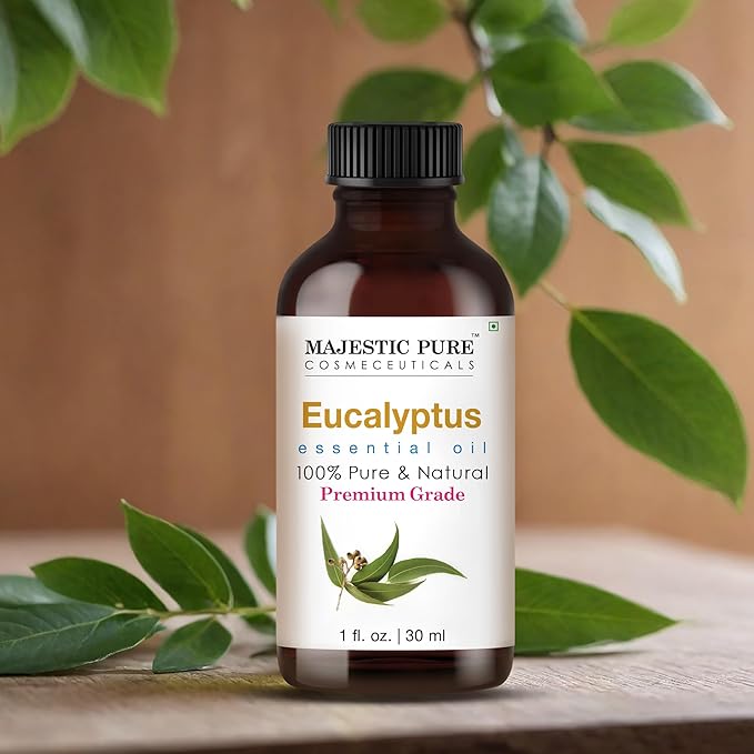 Majestic Pure Essential Oil with Glass Dropper - 100% Pure and Natural - Essential Oils for Diffuser, Aromatherapy, Soap and Candle Making, Eucalyptus Essential Oil, Eucalyptus Oil, 1 Fl Oz