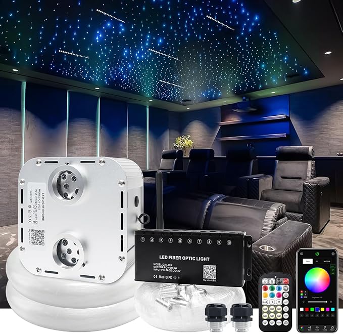 AMKI Dual Color 32W Twinkle 2300pcs 0.03in 16.4ft Fiber Optic Lights Starlight Headliner Kit,Pure White Meteor Shooting Star 200pc Fiber,Sound Mode Starlight Box for Car Movie Theater Home Ceiling